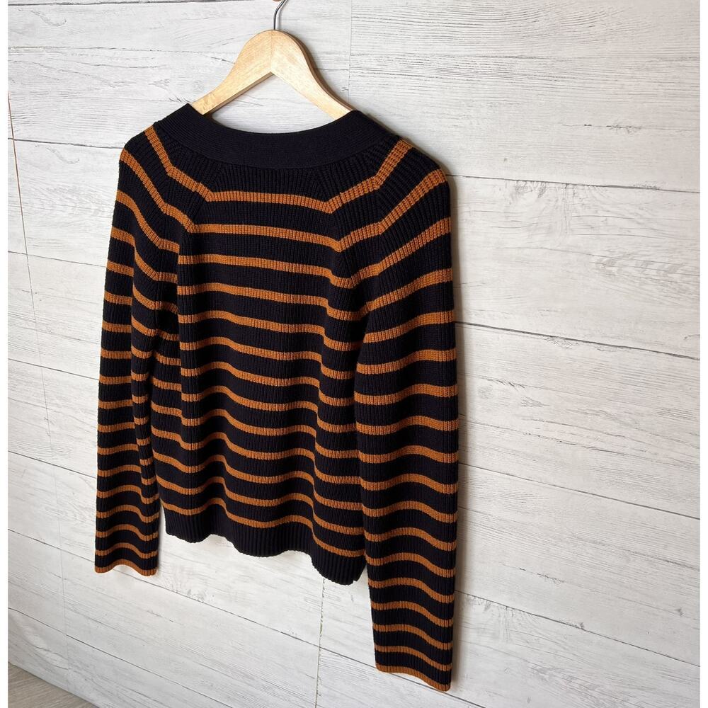 Bobeau Sweater Womens Size Medium Navy & Brown Striped Button Down Academia - Picture 12 of 16